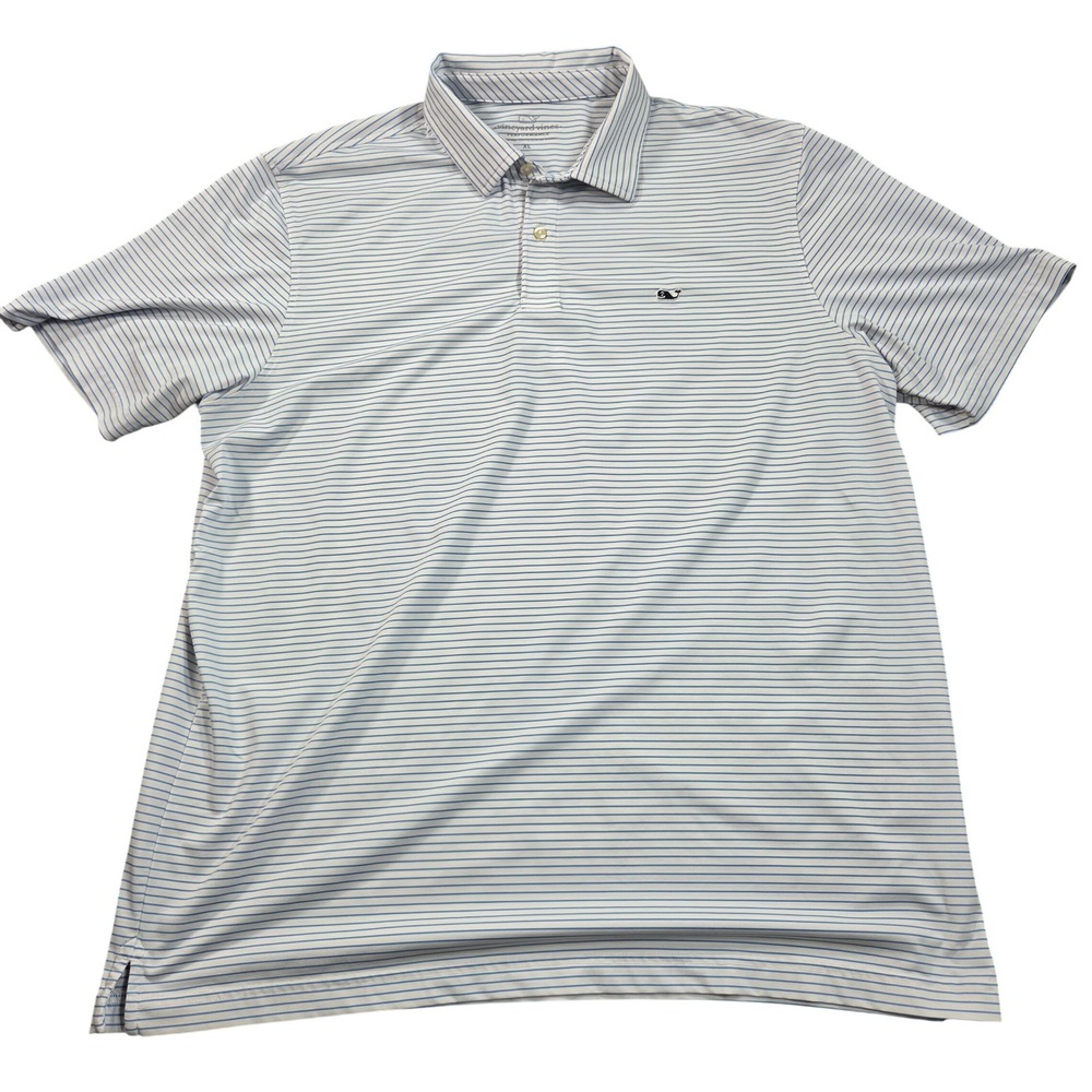 Vineyard Vines Performance Polo Shirt Mens XL Blue White Striped Golf
